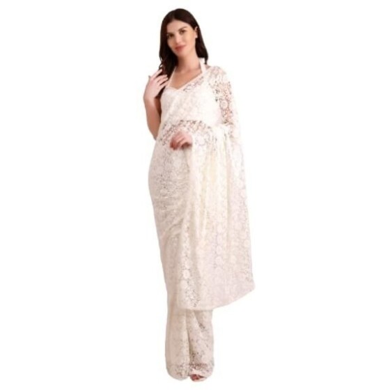 Women Foil Print Ruffled Ready to Wear Saree